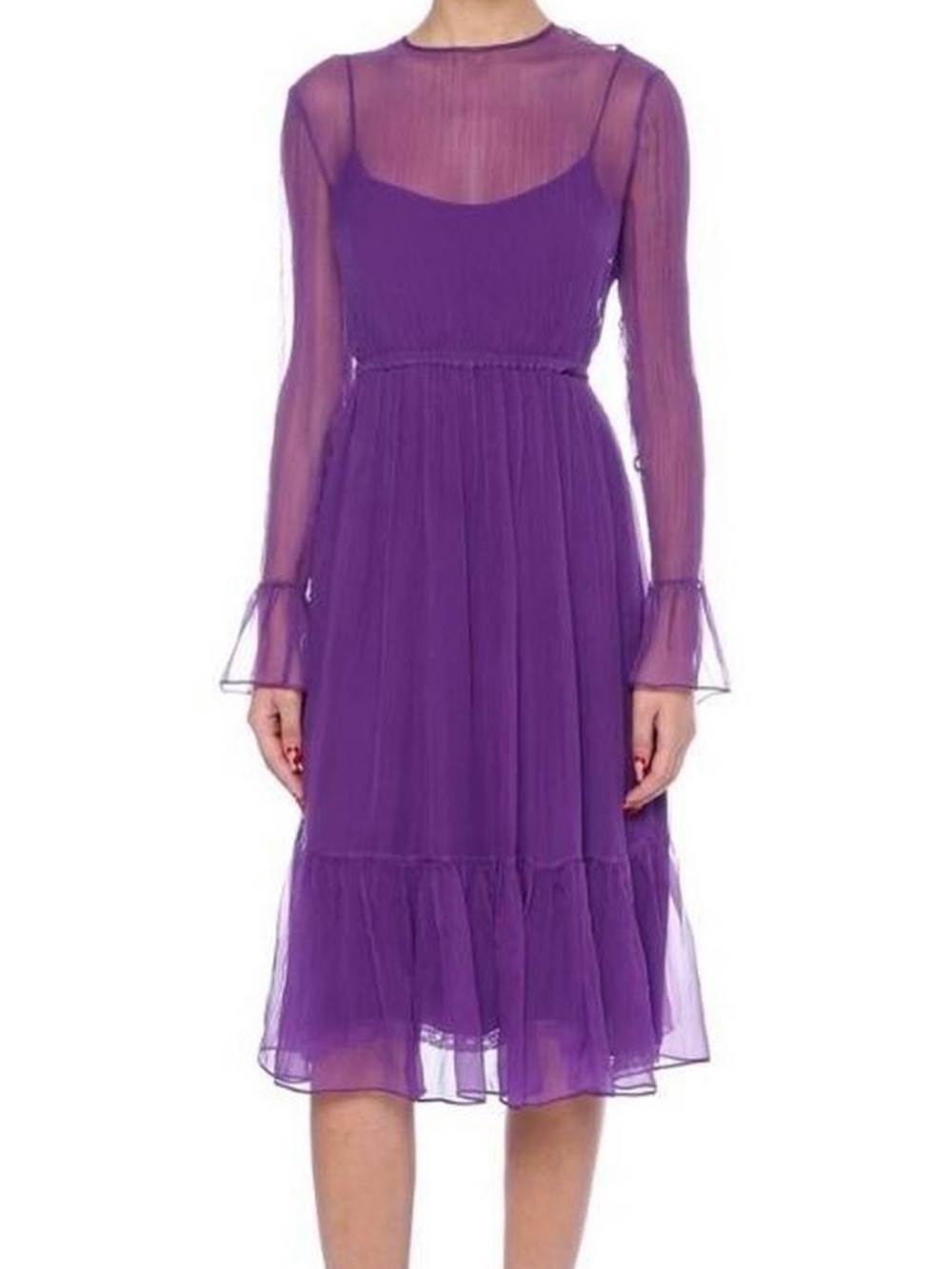 GUCCI Sheer Silk Long-Sleeve Purple Midi Dress - NEW - Size 40 / US 4